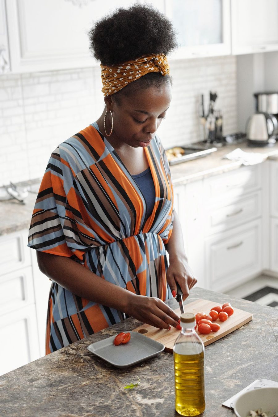 A woman preparing fresh ingredients for a weeknight meal.