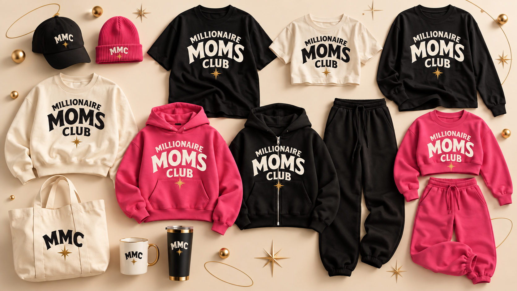 MMC apparel collection with bold arched club lettering