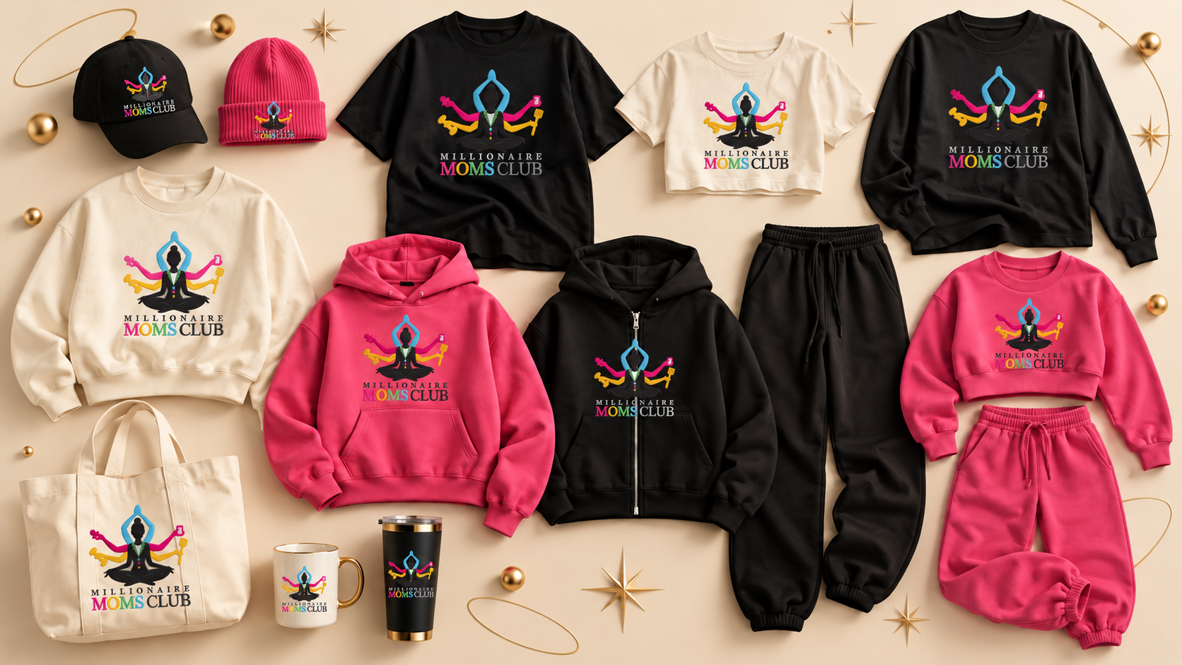 Apparel mockup featuring Millionaire Moms Club original emblem